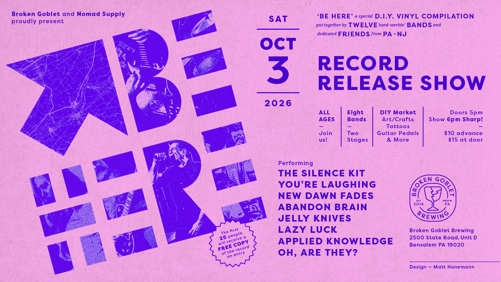 Broken Goblet & Nomad Supply Present: The Be Here Festival at Broken Goblet Brewing in Philadelphia, PA