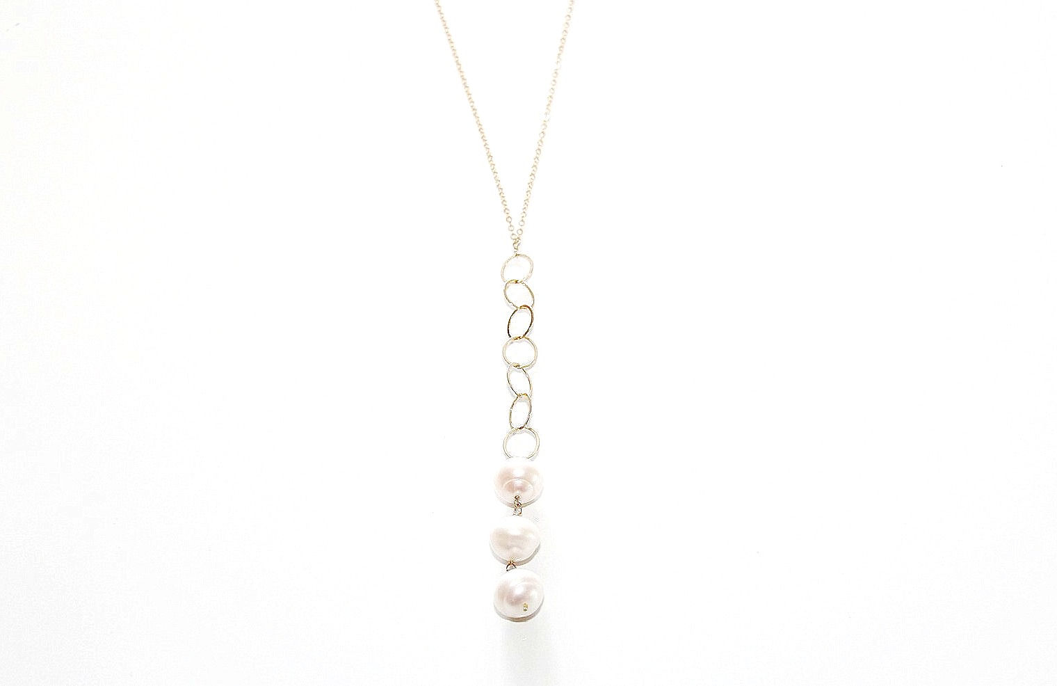 Large Fresh Water White Pearls w/Gold Loopy Chain