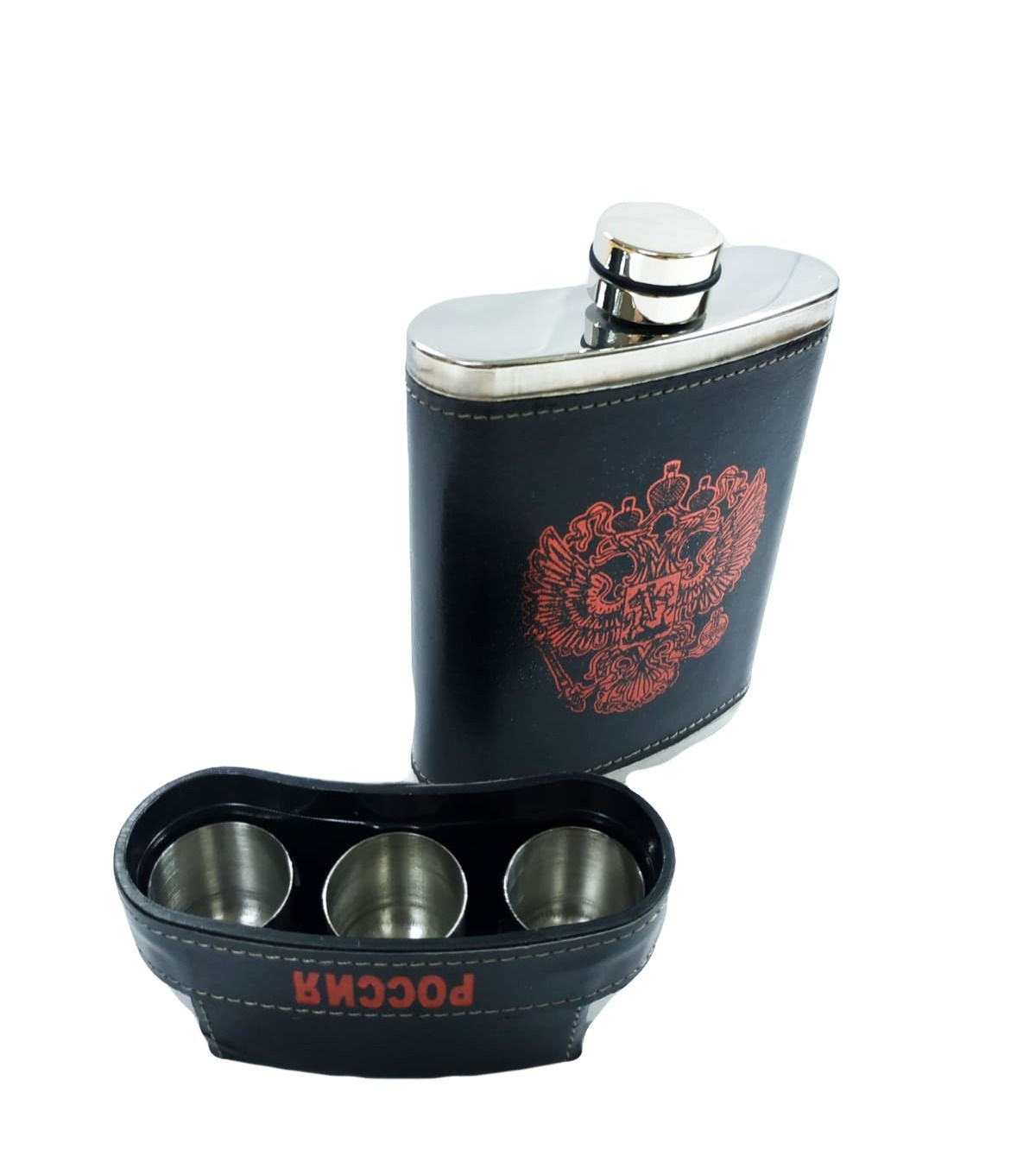 Фляжка BZ-10 кож. 10oz+3 стакана в кор.