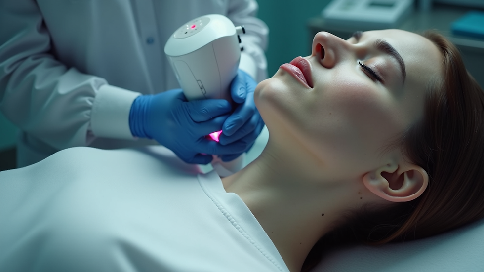 High angle view of patient receiving XTherma treatment on neck area