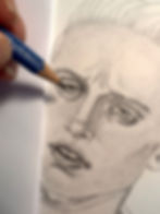 Male Model, Version 1 by Lavavoth Stuart, 2026. I overworked this drawing while trying to merge the natural contours of Hans’s face with the model’s, even though I had been aiming for a flatter, more simplified style.