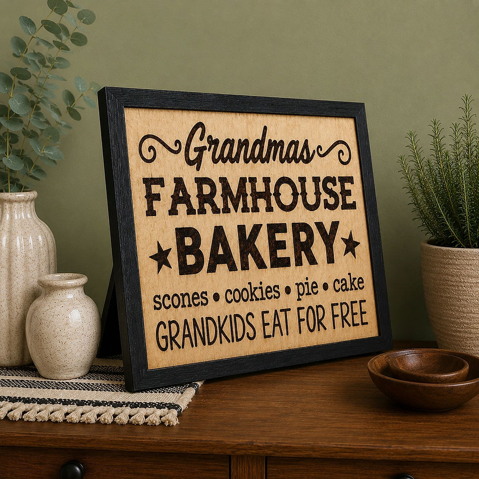 Grandma’s Farmhouse Bakery hand-burned wood kitchen sign.