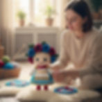 Handmade 12" Ukrainian crocheted doll featuring a vibrant floral crown, intricate embroidered dress, and a joyful expression,