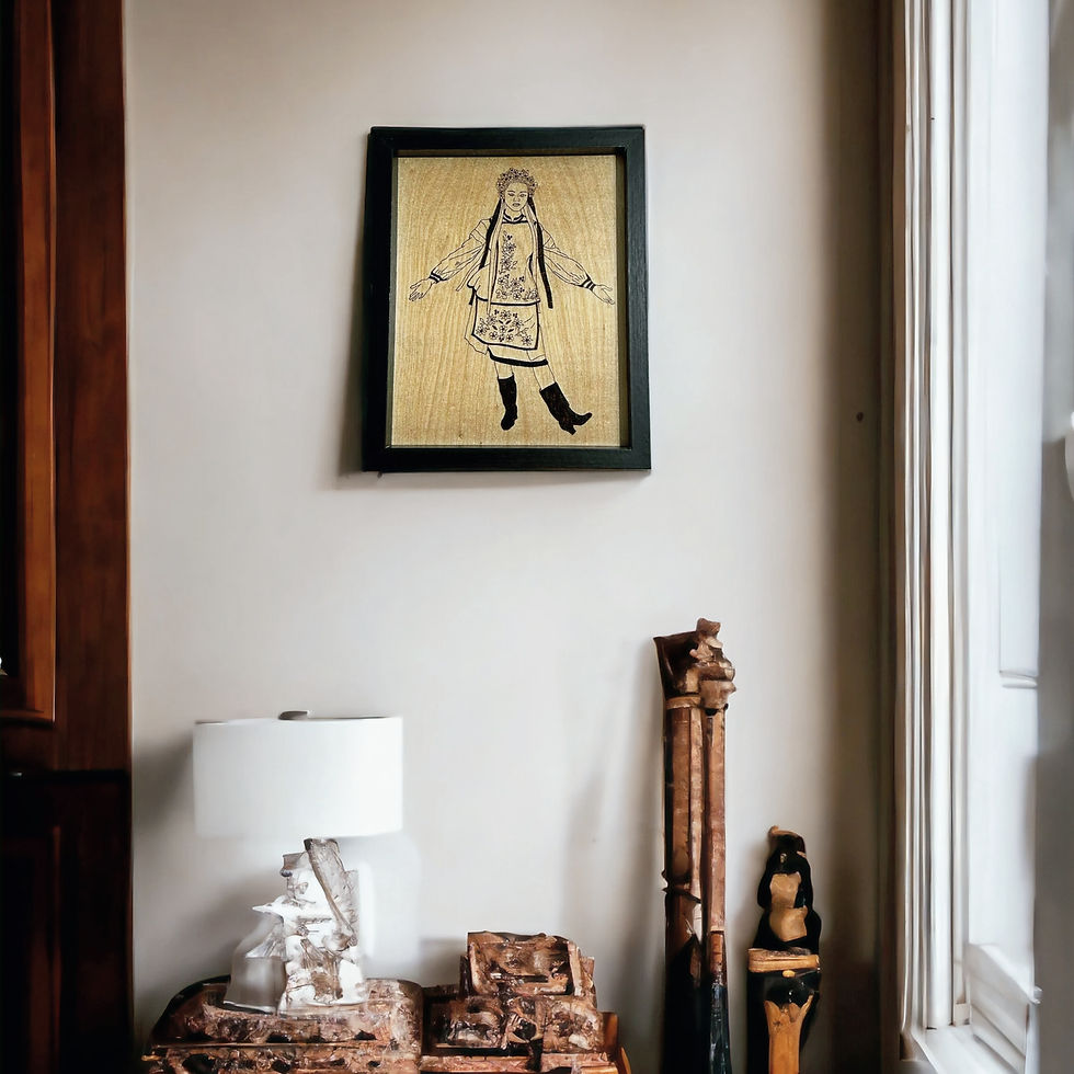 Thumbnail: Handmade Ukrainian dancer wall art, wood burned birch sign with folk design.