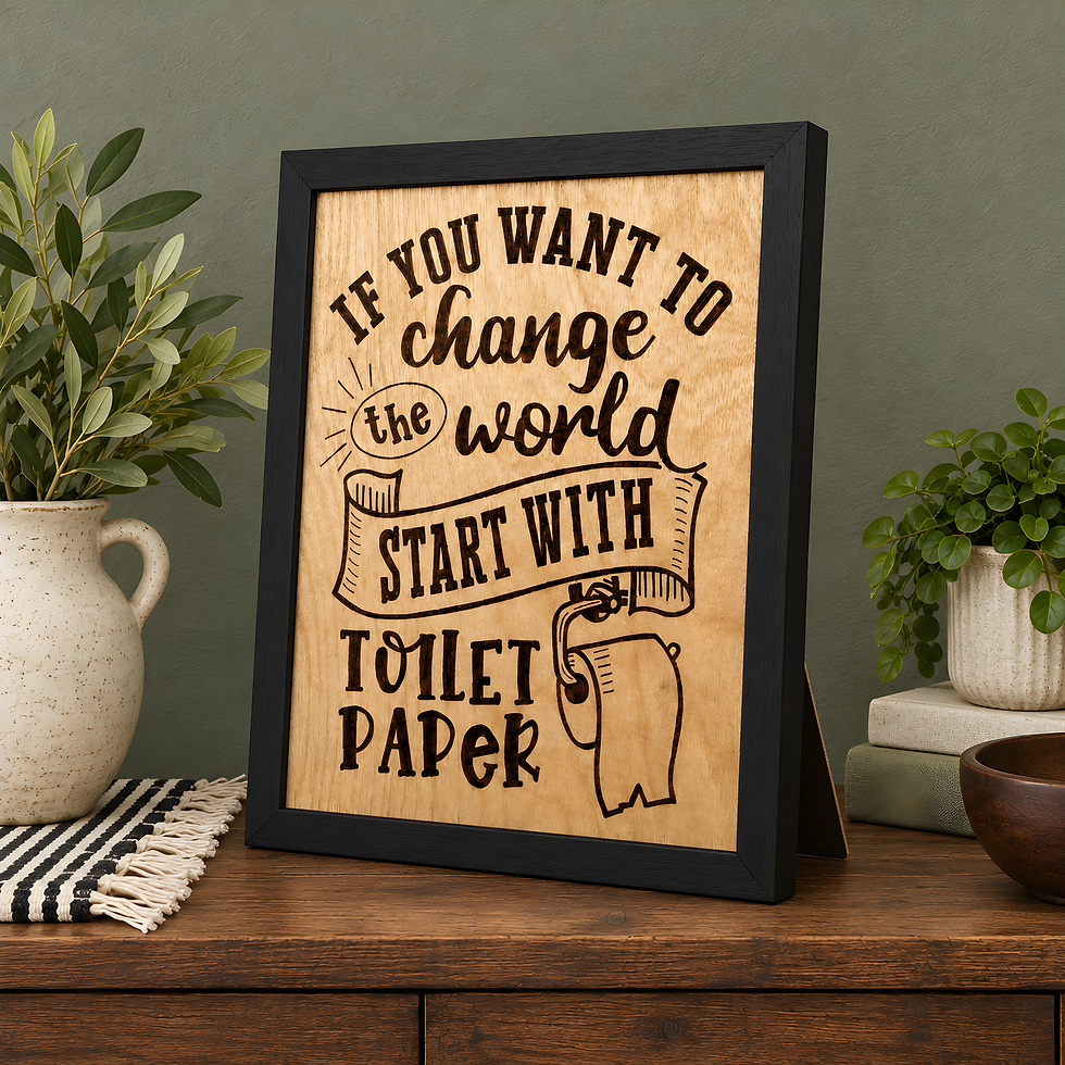 Bathroom toilet paper humorous gift sign hand-burned into framed birch wood.