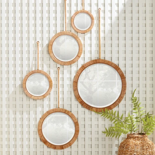 S/5 Rattan Wrapped Mirrors | Home Salvage Market