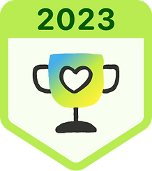 A trophy with a heard drawed in the middle with a combination of blue and green colours.
