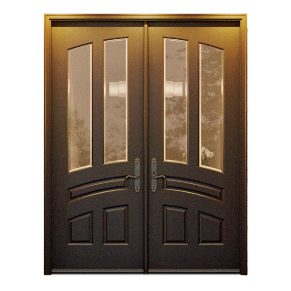 Double doors with arched glass panels