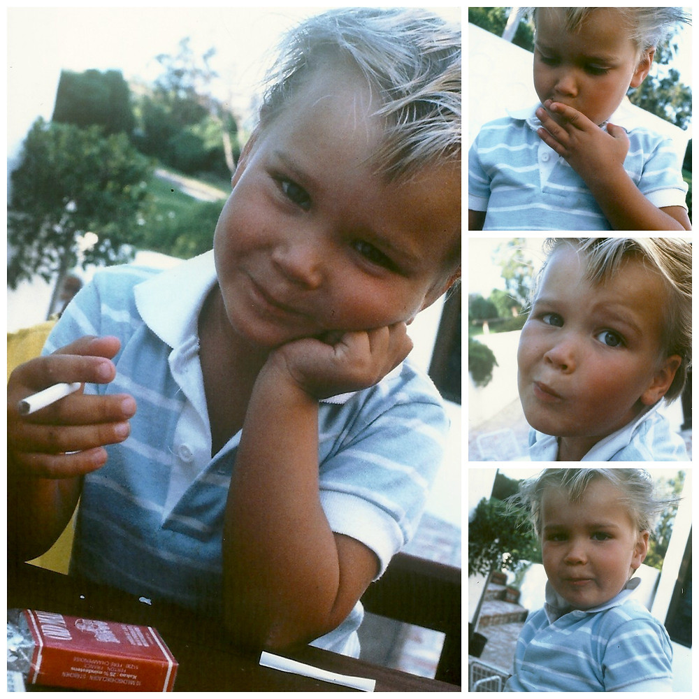 Carter Helm posing with candy cigarettes