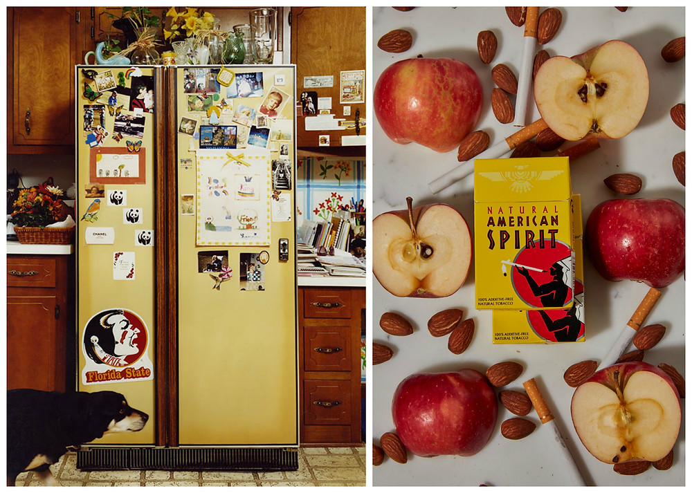 Refrigerator and Apples, Almonds, American Spirit by Roe Ethridge.