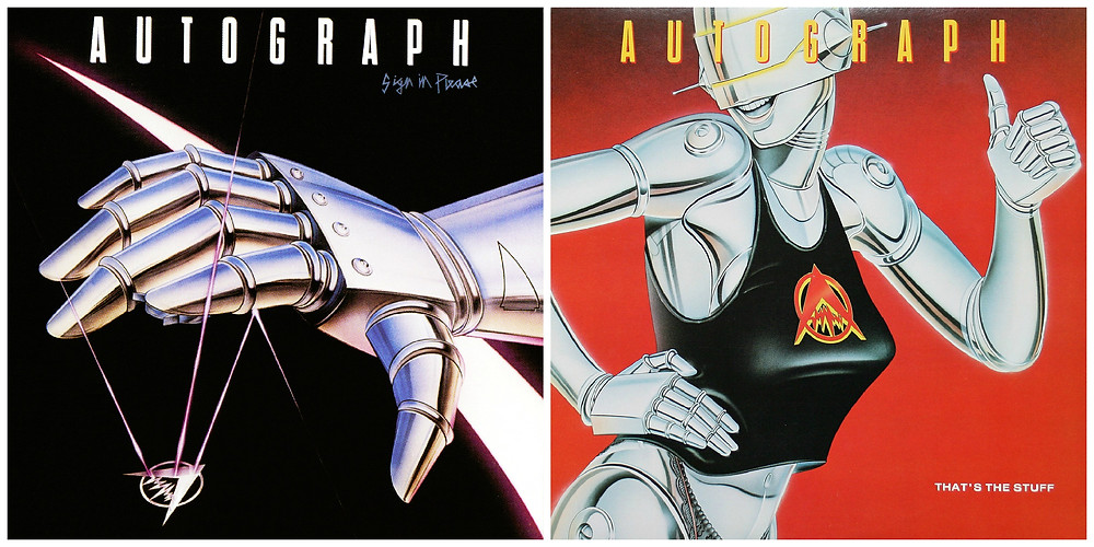 Autograph's Album Covers for Sign In Please (RCA, 1984) and That's The Stuff (RCA, 1985)