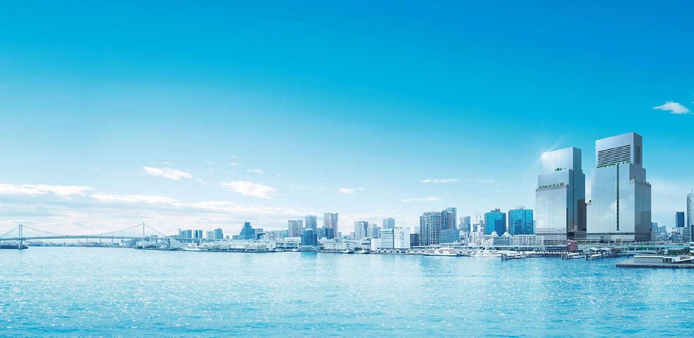 Blue Front Shibaura bay view skyline CG rendering.