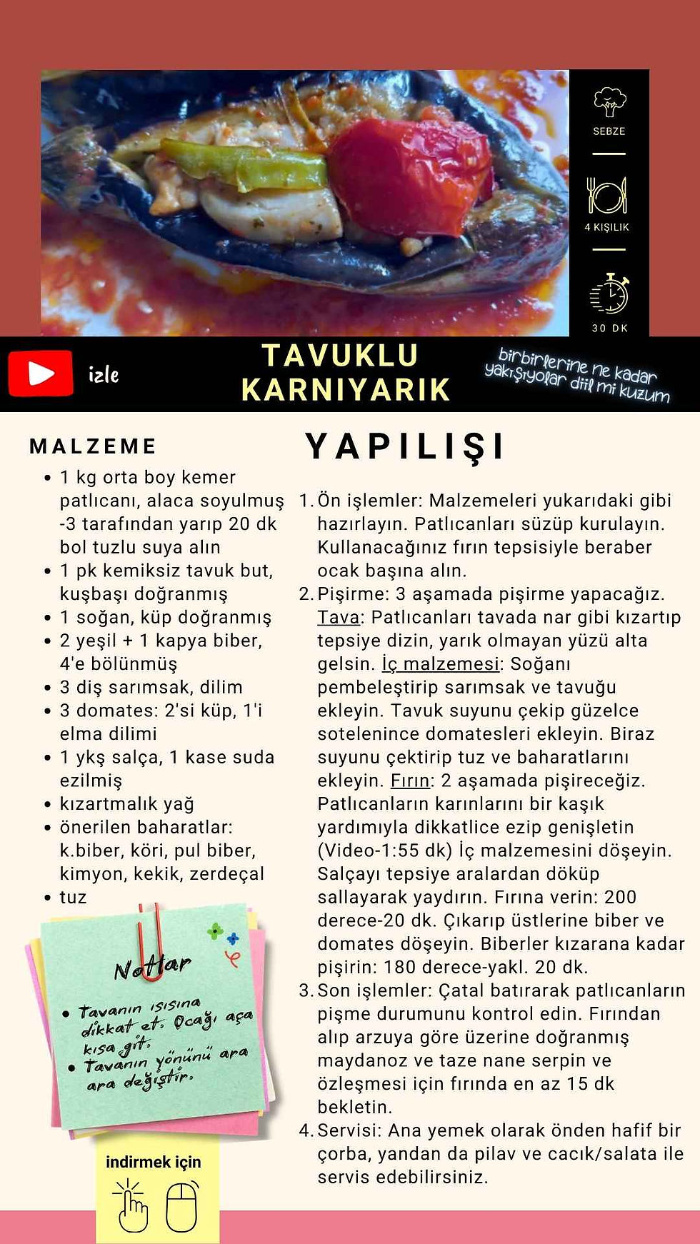 Tavuklu Karnıyarık Tarifi