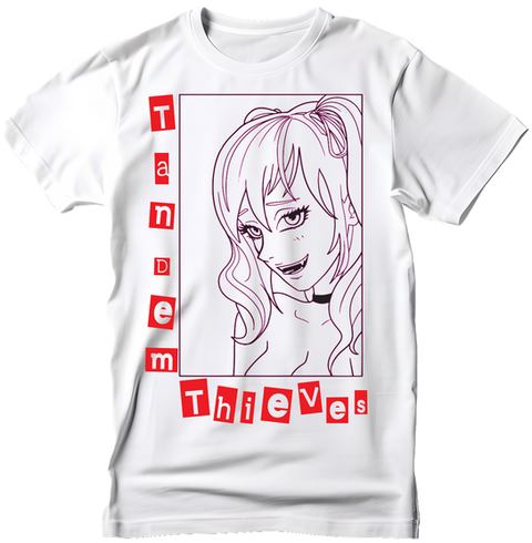 White tee-shirt with anime girl with red text