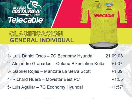 Clasificación general tras finalizar la etapa 7 de la vuelta Ciclística a Costa Rica
