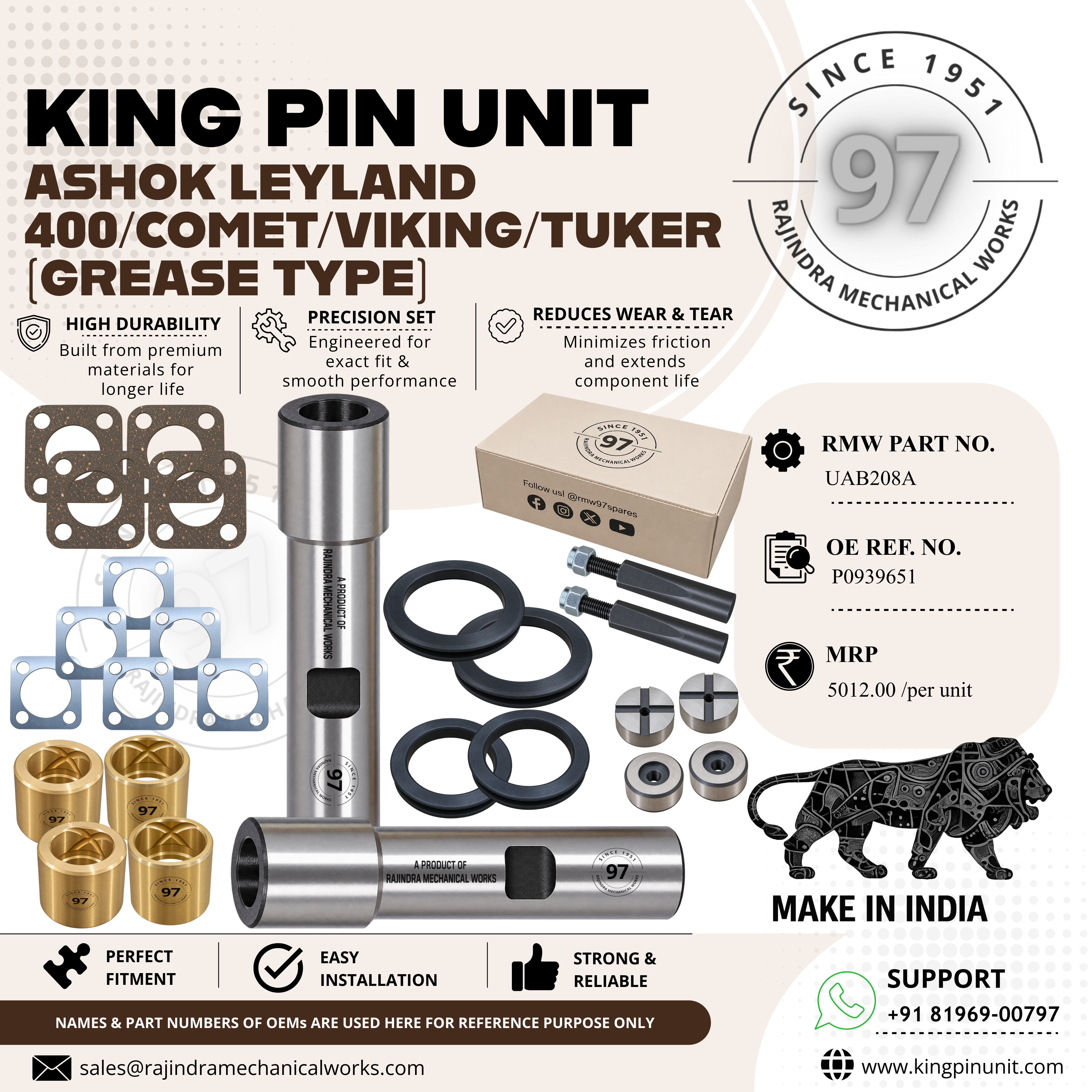 KING PIN UNIT ASHOK LEYLAND 400/COMET/VIKING/TUSKER (GREASE TYPE)