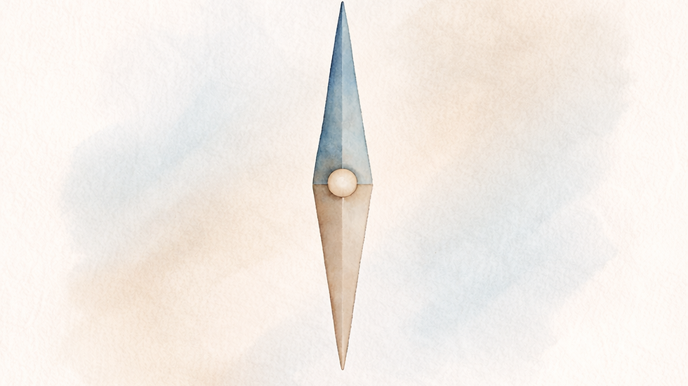 Minimal watercolor compass needle symbol representing brand direction and orientation