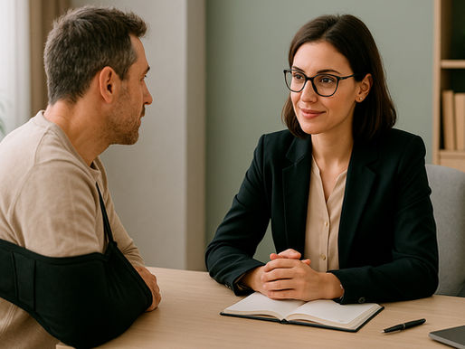 advogado previdenciário orientando trabalhador com lesão no braço sobre direito ao auxílio-acidente