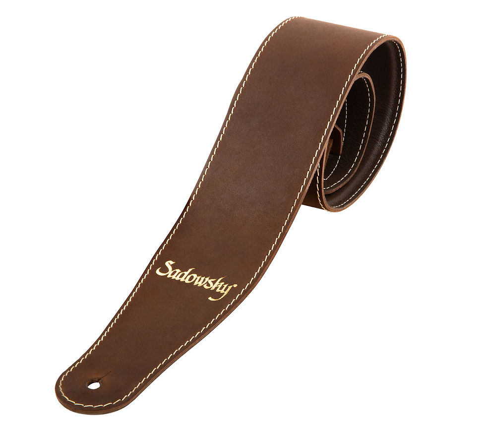 MetroLine Genuine Leather Bass Strap - Brown, Gold Embossing