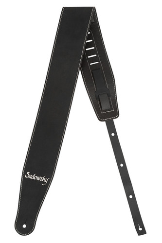 Sadowsky MetroLine 本革ベースストラップ 黒 MetroLine Genuine Leather Bass Strap - Black, Silver Embossing