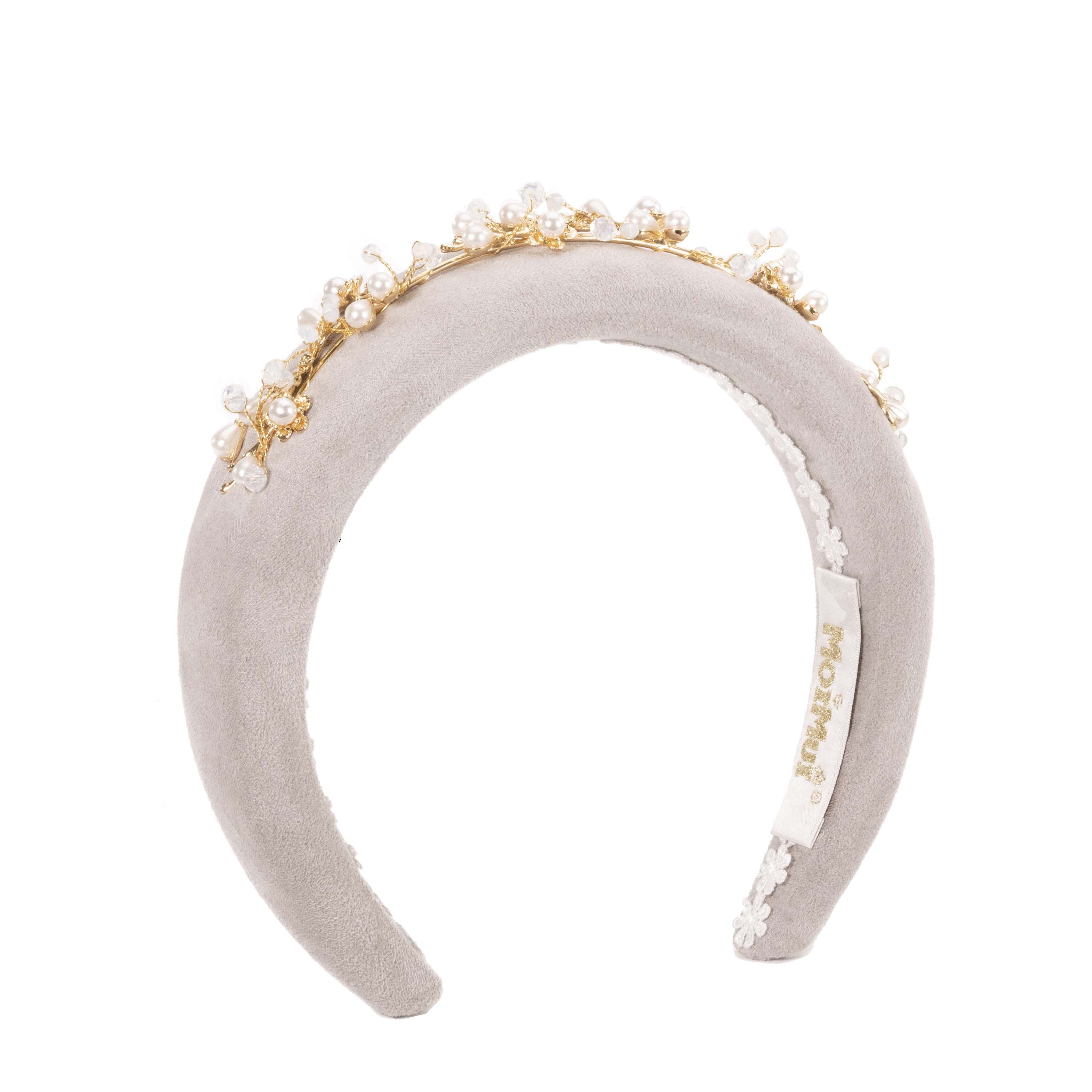 Sparkle Cloud Grey Suede Elegant Pearl with Butterfly Tiara Headband