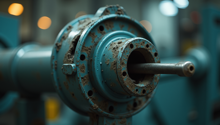 Close-up view of broken industrial equipment causing downtime