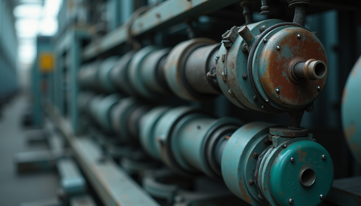 Close-up view of industrial machinery components used in recycling plants