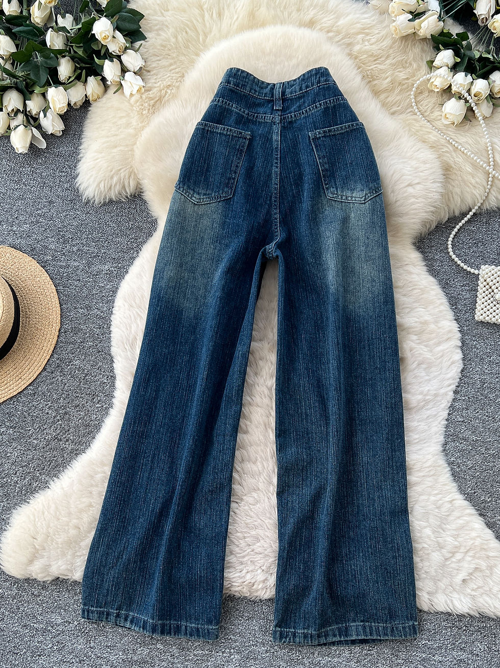 Miniatura: Calça jeans feminina retrô de cintura alta e perna reta, modelagem solta e ver