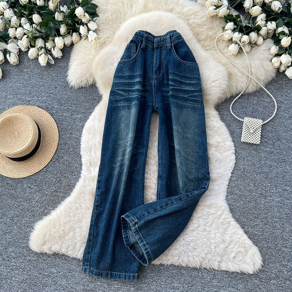 Miniatura: Calça jeans feminina retrô de cintura alta e perna reta, modelagem solta e ver