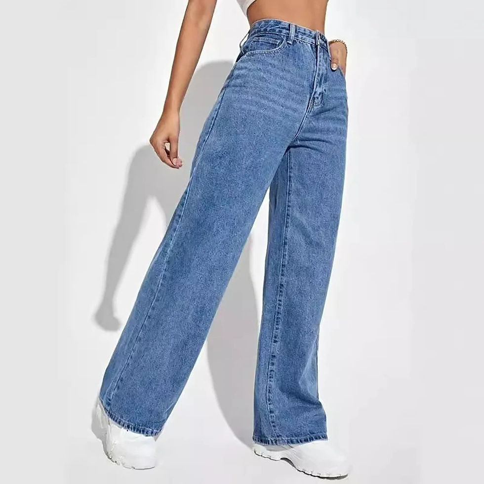 Miniatura: Calça jeans feminina retrô azul estilo anos 2000, calça reta folgada de cintu