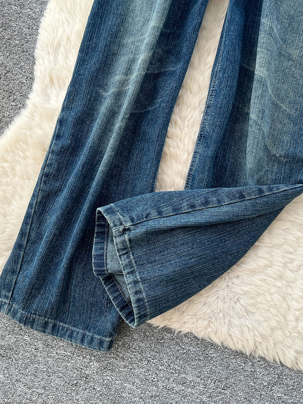 Miniatura: Calça jeans feminina retrô de cintura alta e perna reta, modelagem solta e ver