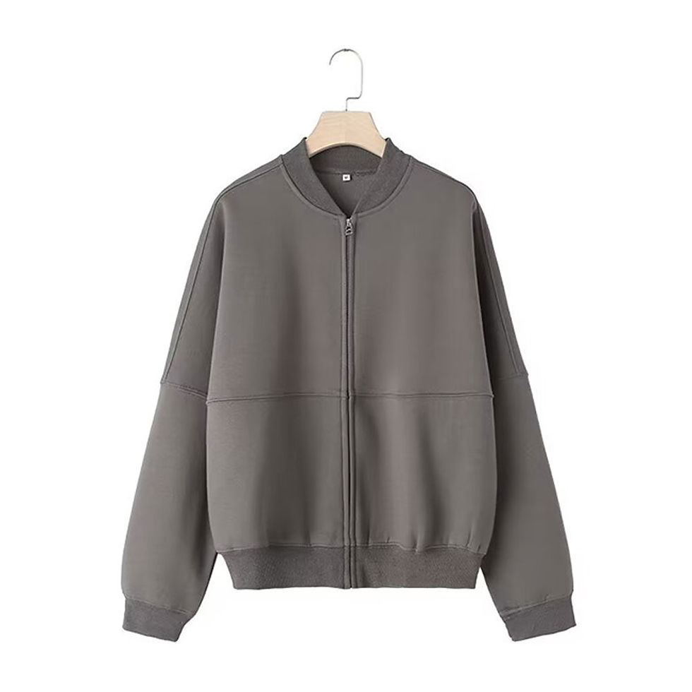 Miniatura: Conjunto feminino HH Outono Retrô de 2 peças em cor sólida: Jaqueta bomber co