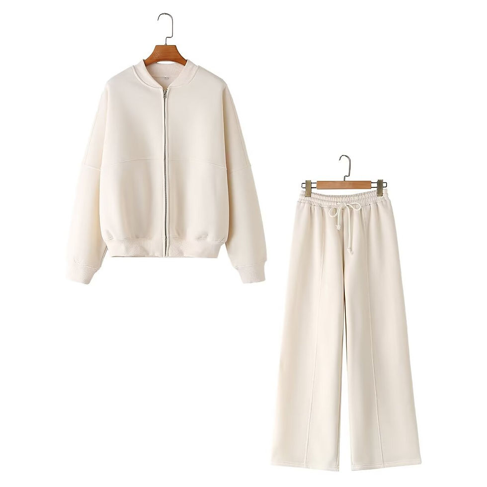 Miniatura: Conjunto feminino HH Outono Retrô de 2 peças em cor sólida: Jaqueta bomber co