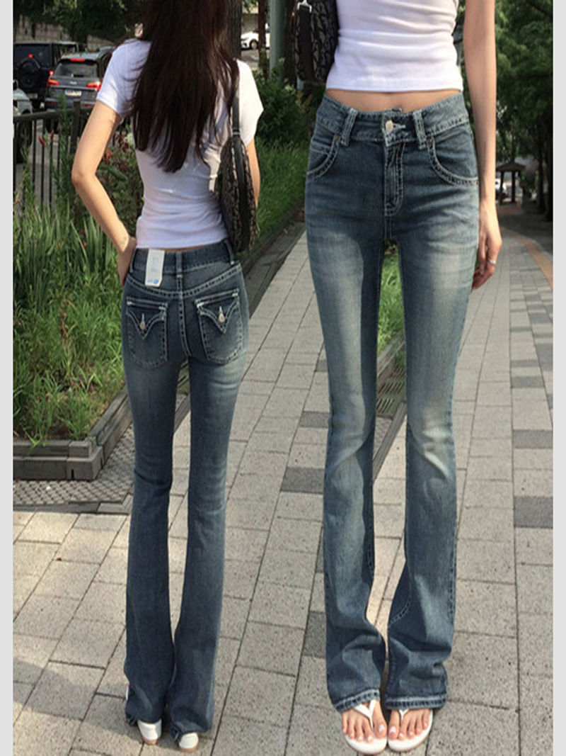 Miniatura: Calça jeans feminina gótica com estampa de cabeça de Buda, estilo anos 2000, 