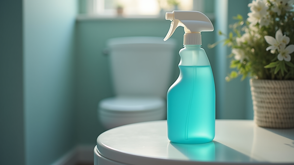 Close-up view of a chemical bottle for caravan toilet cleaning