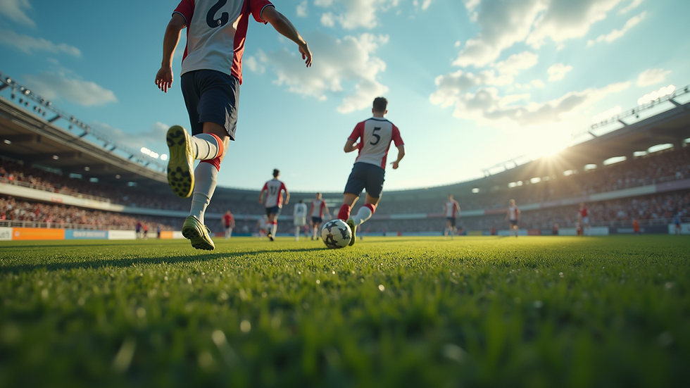 Eye-level view of a football field with players in action