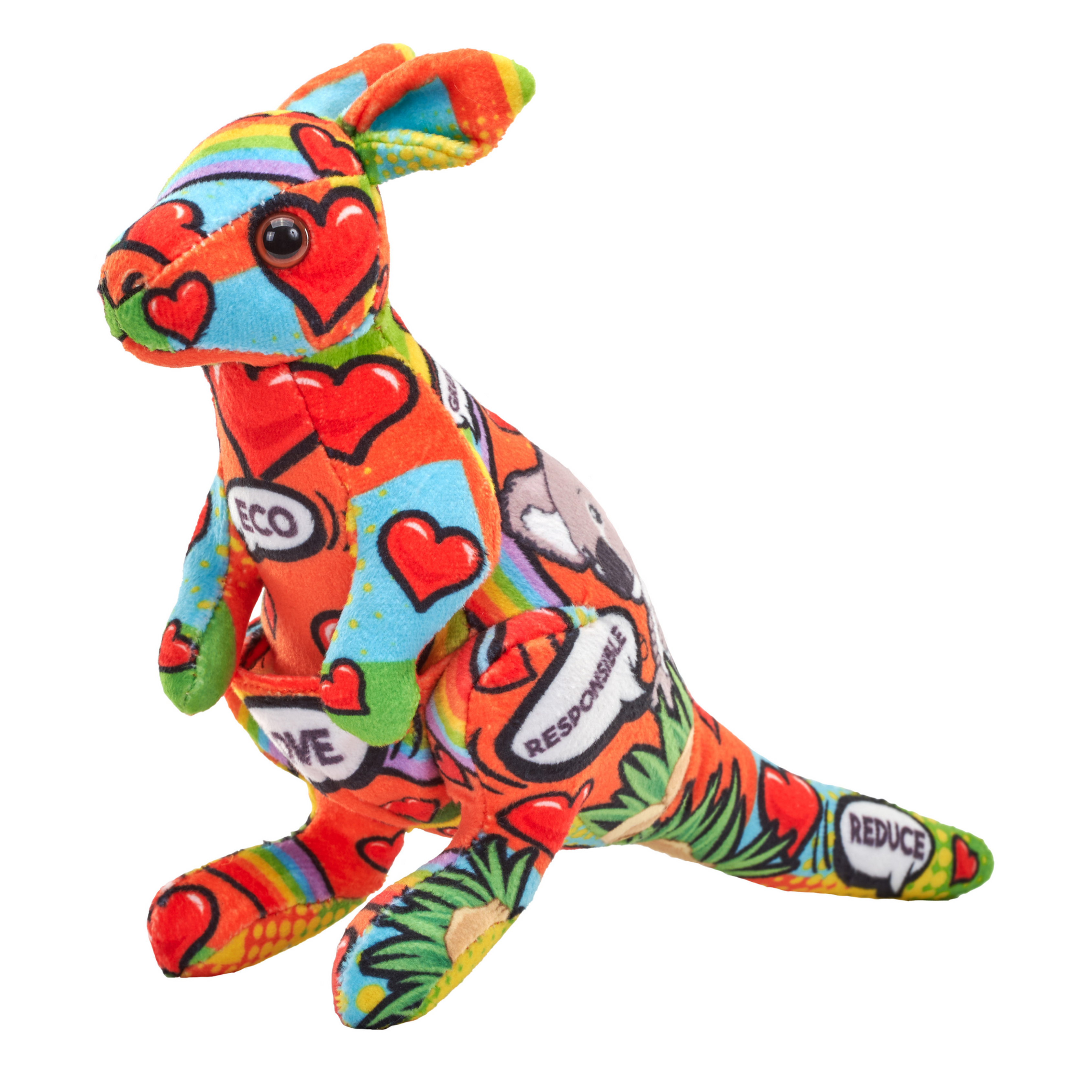A colourful plush toy kangaroo