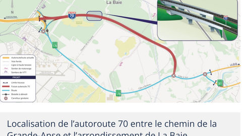 Construction de l’autoroute 70 entre le chemin de la Grande-Anse et La Baie : Les travaux avan