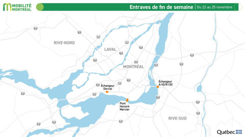 Entraves majeures à prévoir sur le réseau routier : fin de semaine du 22 au 25 novembre 2024