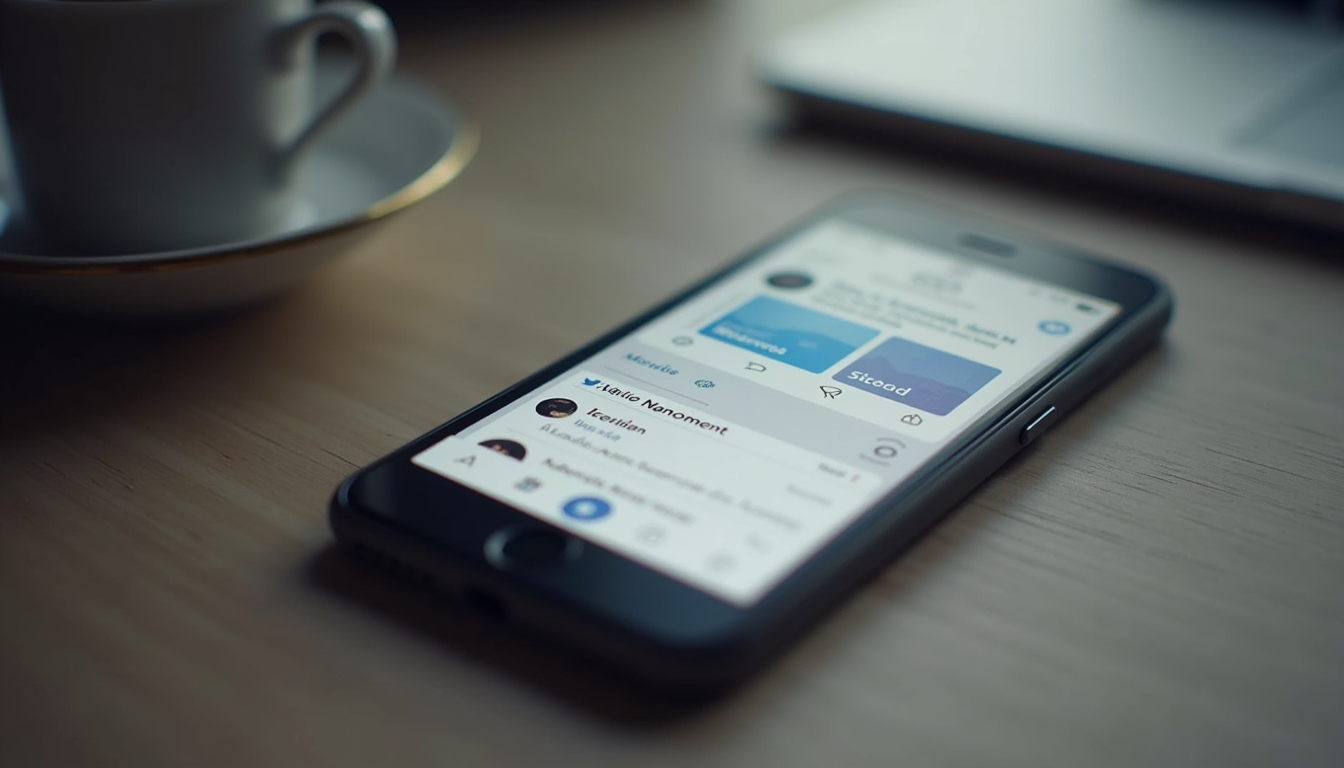 Close-up view of a smartphone displaying social media management app
