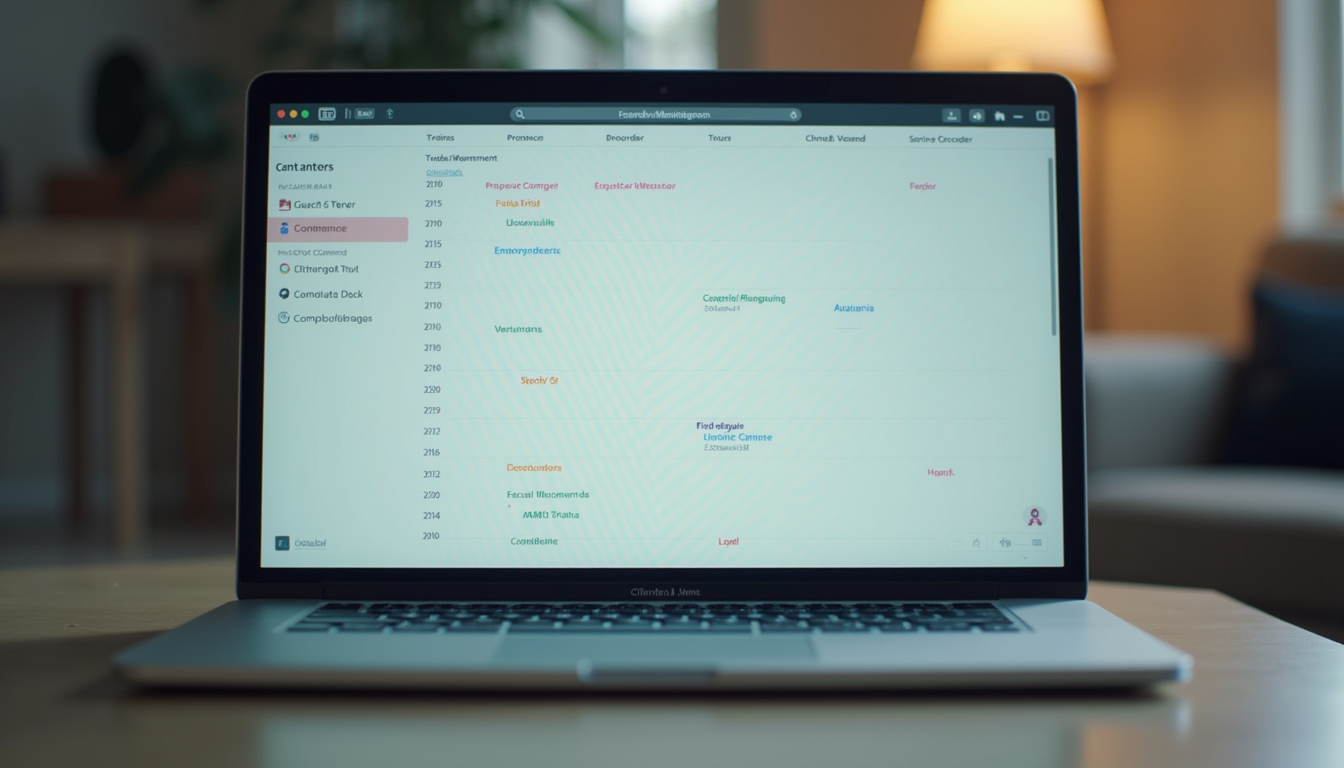 Close-up view of a laptop screen showing a content calendar