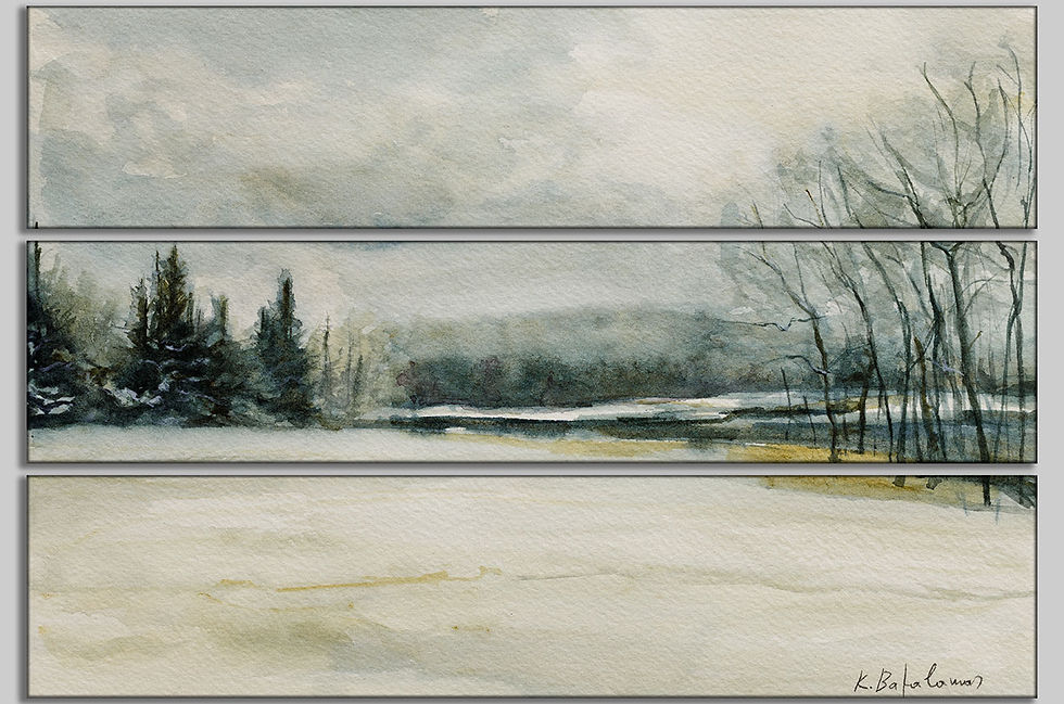 Thumbnail: Canvas Print, Multi Panel 1x3 | WC-20 / Flat Bay Trees | K. Batalamas Art