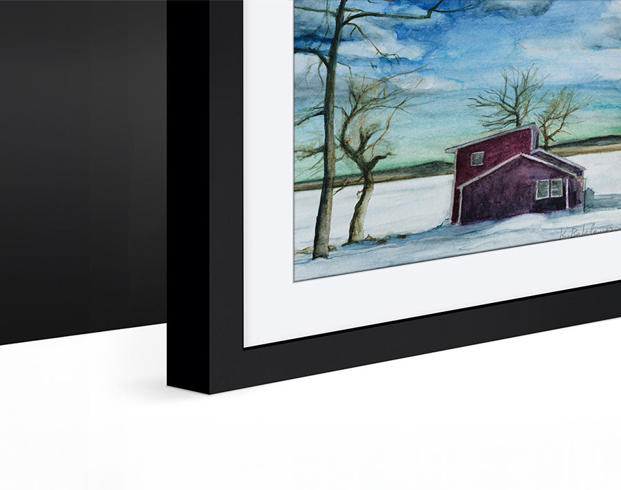 Thumbnail: Fine-Art Paper Print, Framed, Black Matte, Border White, 3D | WC-05 / Red House by the Lake | K. Batalamas Art