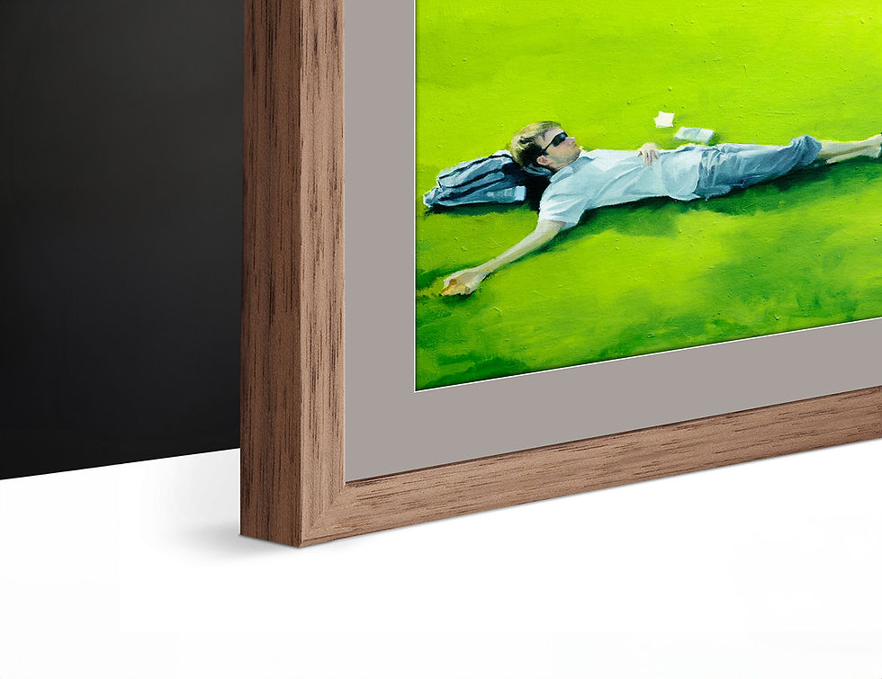 Thumbnail: Fine-Art Paper Print, Framed Oak Natura, Border Gray Dark, Side View | OL-09 / Kostas at Lustgarten Park | K. Batalamas Art