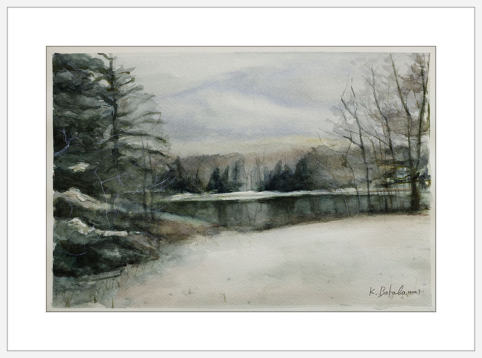 Thumbnail: Fine-Art Paper Print, Framed, White, Border White, Front | WC-21 / Flat Bay Trees | K. Batalamas Art