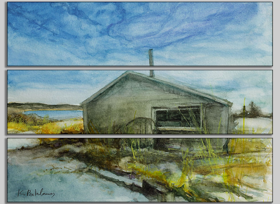 Thumbnail: Canvas Print, Multi Panel 1x3 | WC-13 / RS Calson Boat Works Store | K. Batalamas Art
