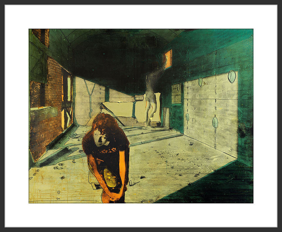 Thumbnail: Fine-Art Paper Print, Framed Black, Border White, Front | MX-12 / Nina and Giannis in Train Yard | K. Batalamas Art