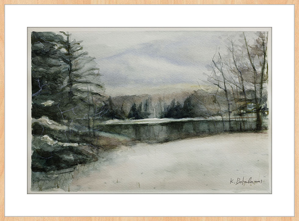 Thumbnail: Fine-Art Paper Print, Framed, Maple Natural, Border White, Front | WC-21 / Flat Bay Trees | K. Batalamas Art