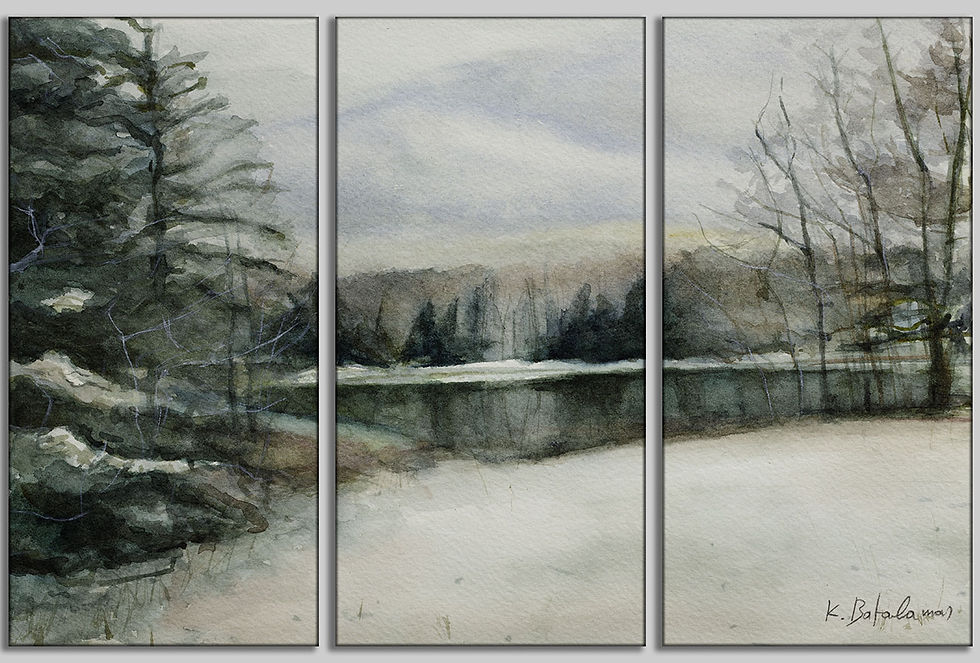 Thumbnail: Canvas Print, Multi Panel 3x1 | WC-21 / Flat Bay Trees | K. Batalamas Art