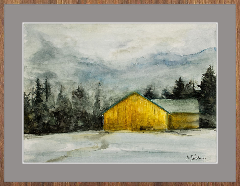 Thumbnail: Fine-Art Paper Print, Framed, Walnut, Border Gray Dark, Front | WC-15 / 1730 US Hwy 1A, Cabin | K. Batalamas Art